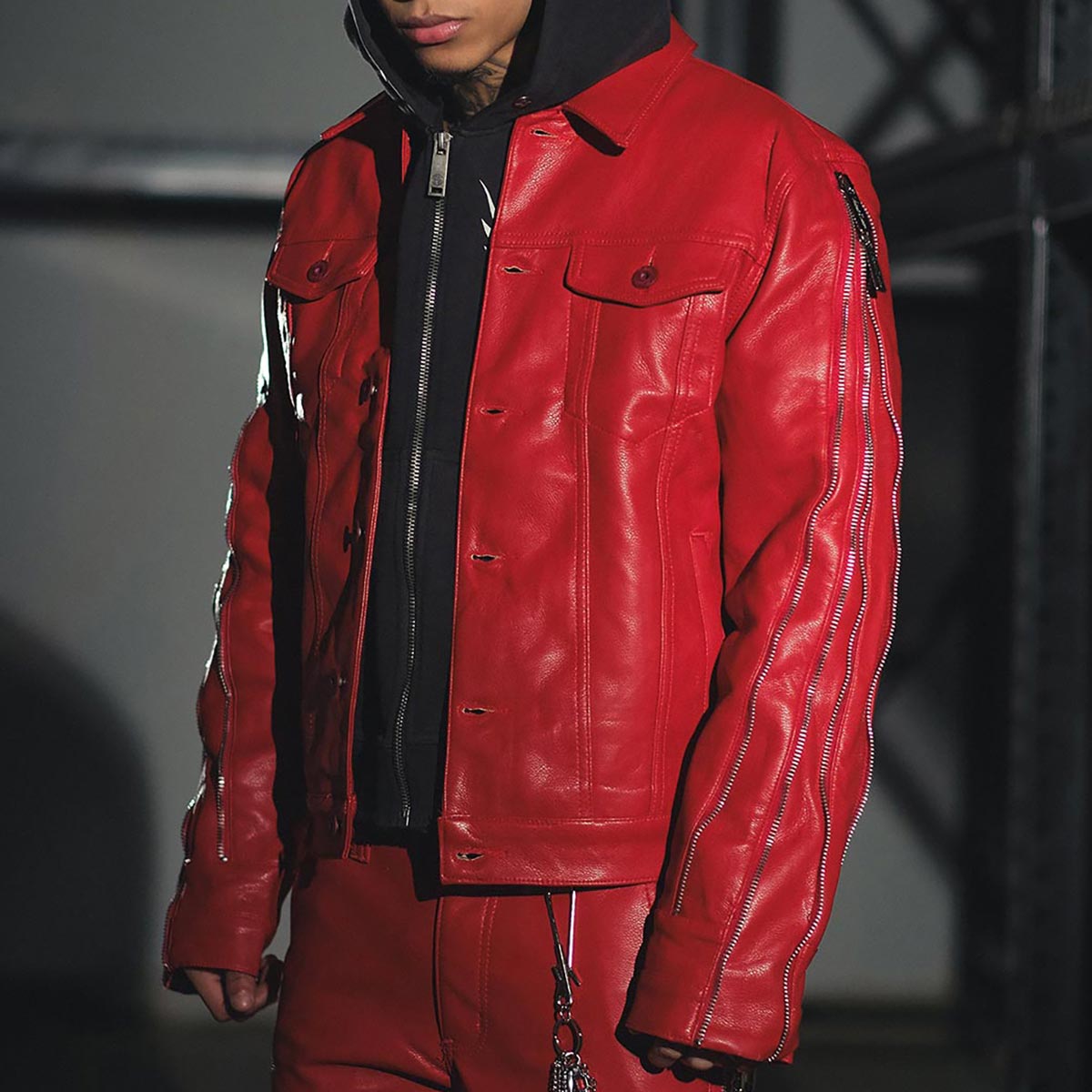 Heavyweight vegan leather jacket w/ multi zippers