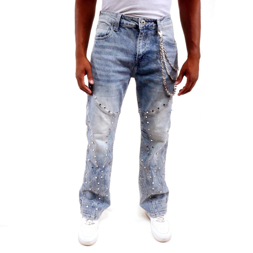 Embellished studded premium rhinestone denim pant