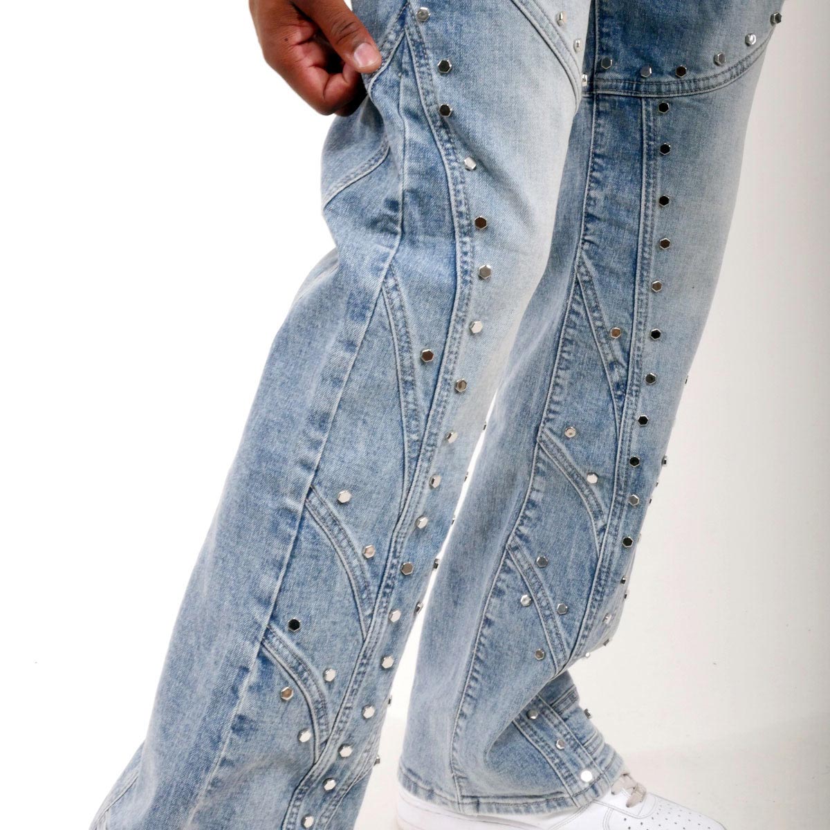 Embellished studded premium rhinestone denim pant