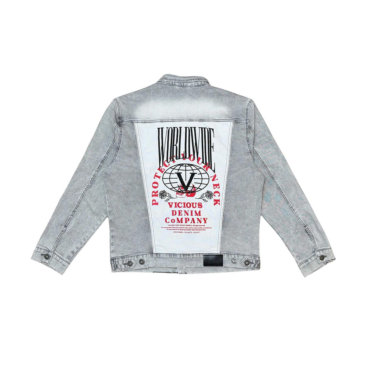 Denim jacket w/ suede cut & sew and pearl + gem stone details