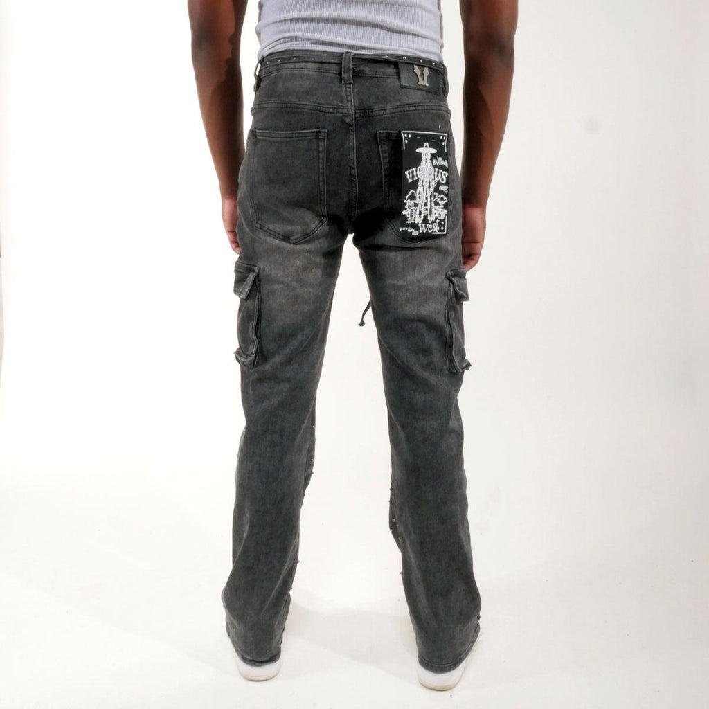 Pearl medium studded relaxed straight denim pant