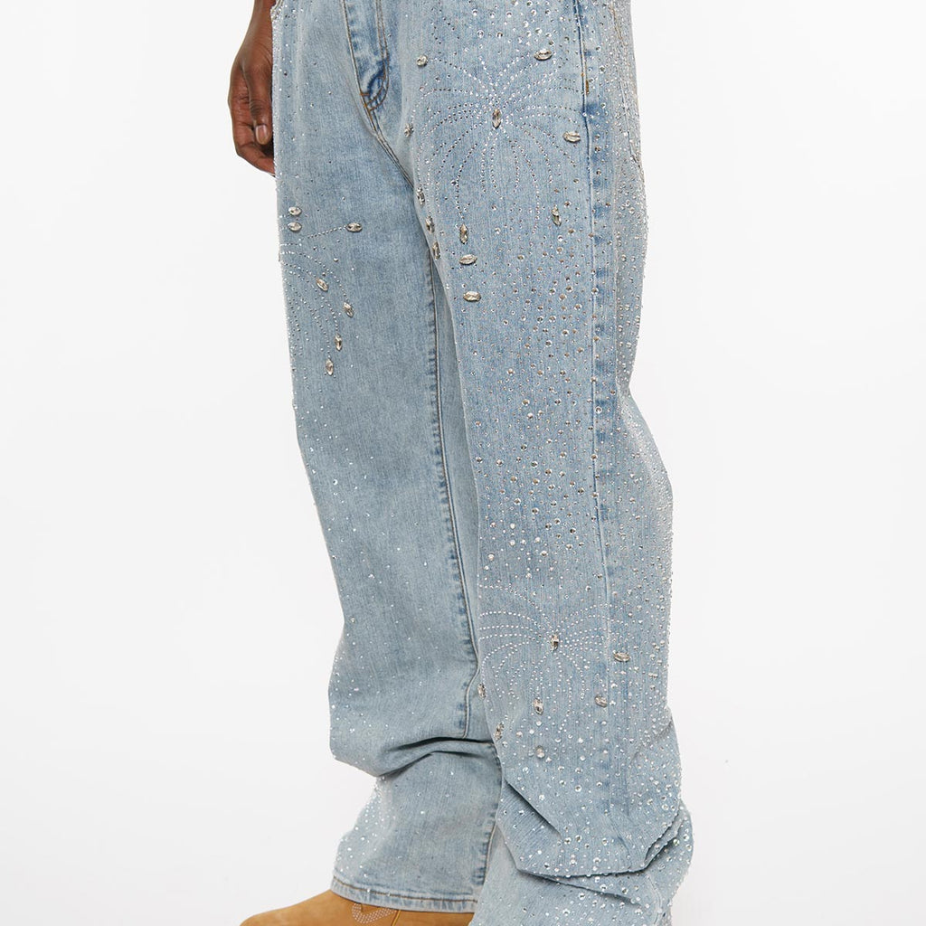 Embellished rhinestone denim pant
