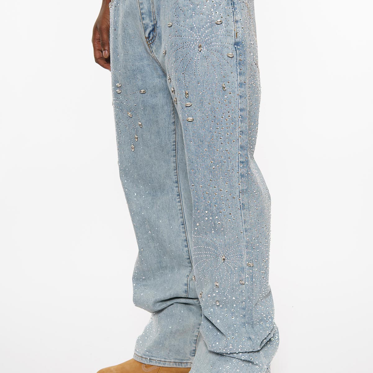 Embellished rhinestone denim pant