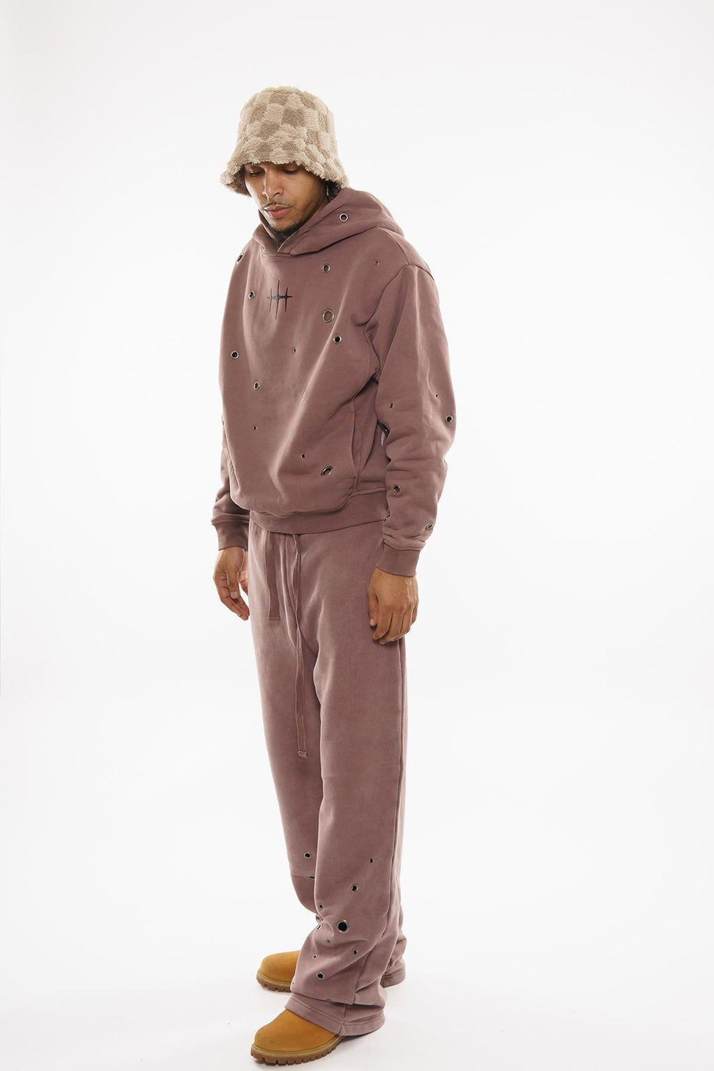 Unknown Garment-dyed, heavyweight cotton fleece cropped pullover hoodie