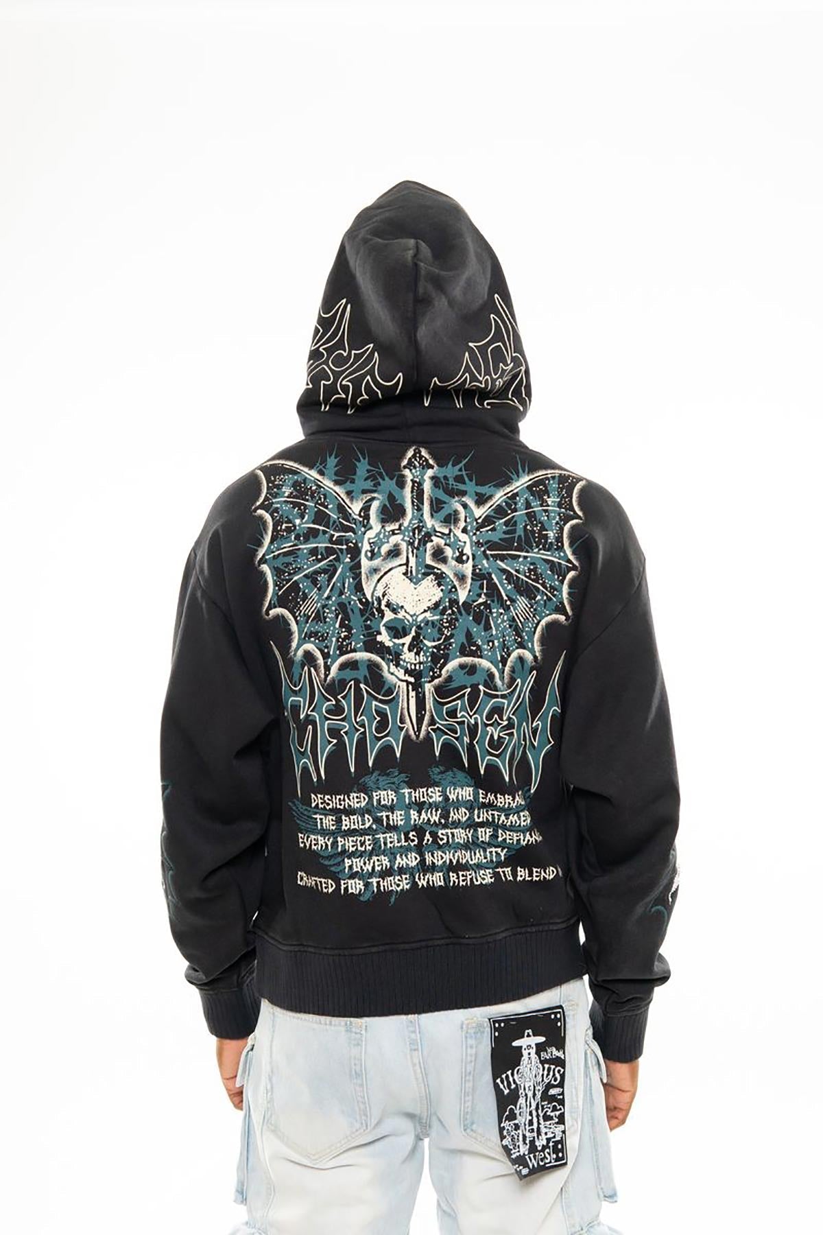 Sword in skull oversized pull-over hoodie