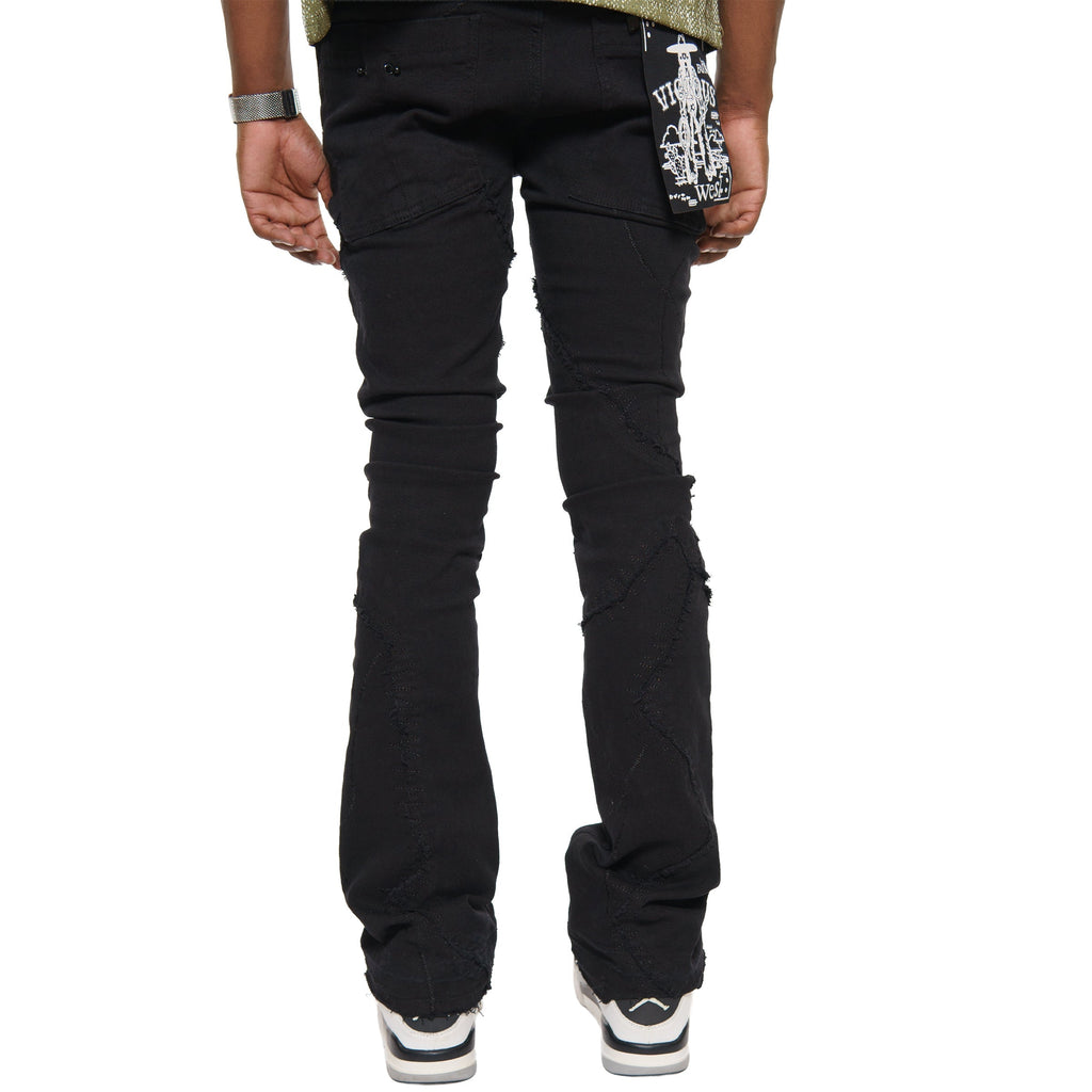 Rip & repair flare denim pant w/ metal ring details