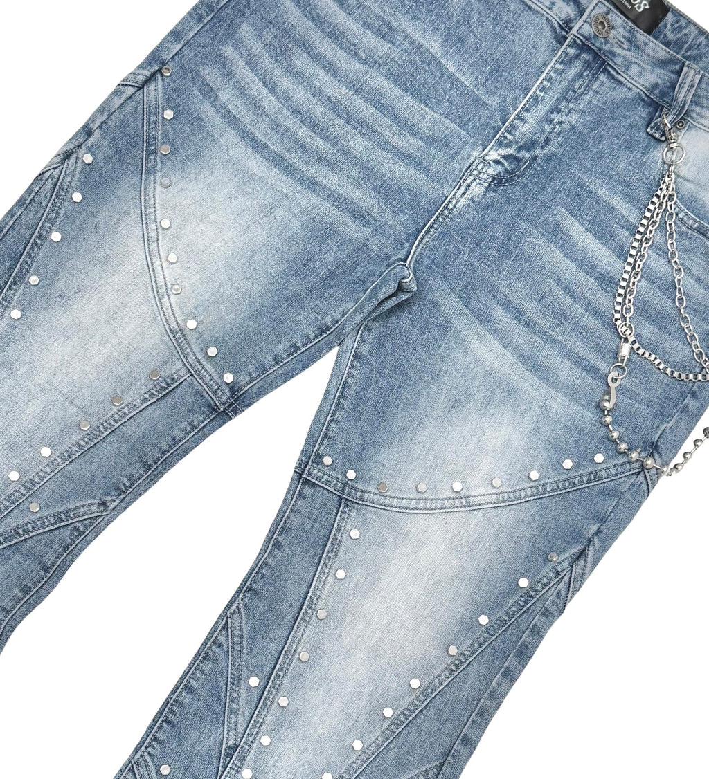 Embellished studded premium rhinestone denim pant