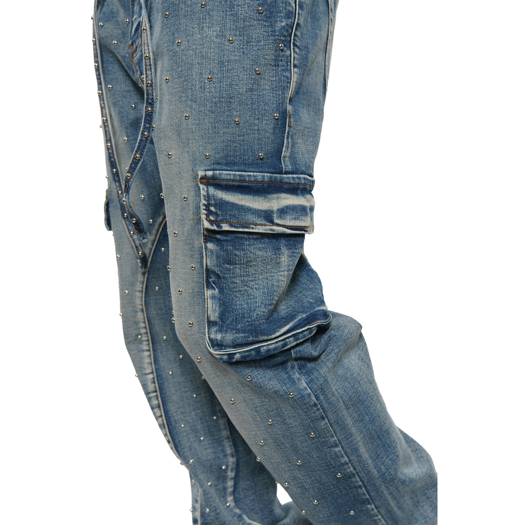 Pearl medium studded relaxed straight denim pant