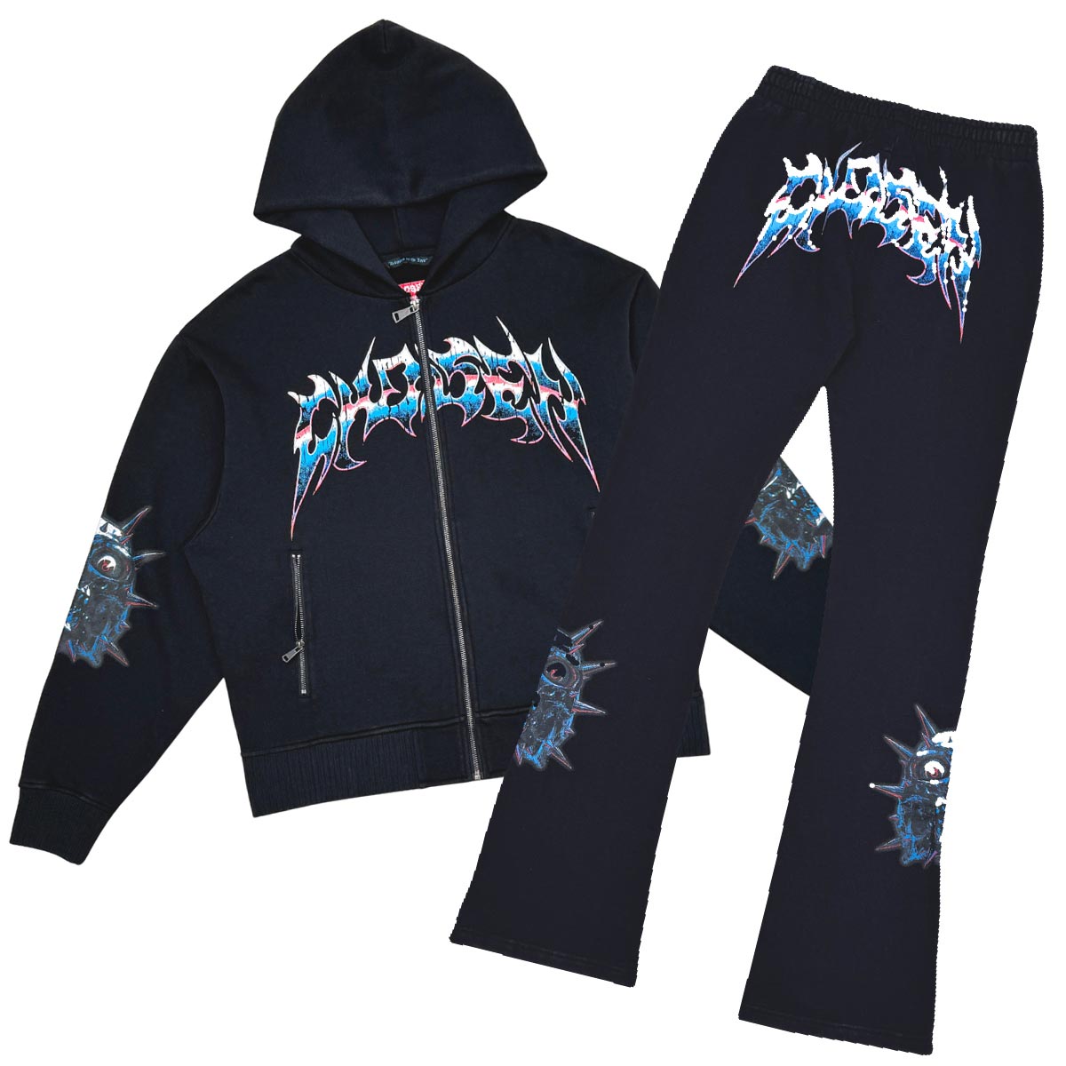 Crazy eyes oversized full zip hoodie set