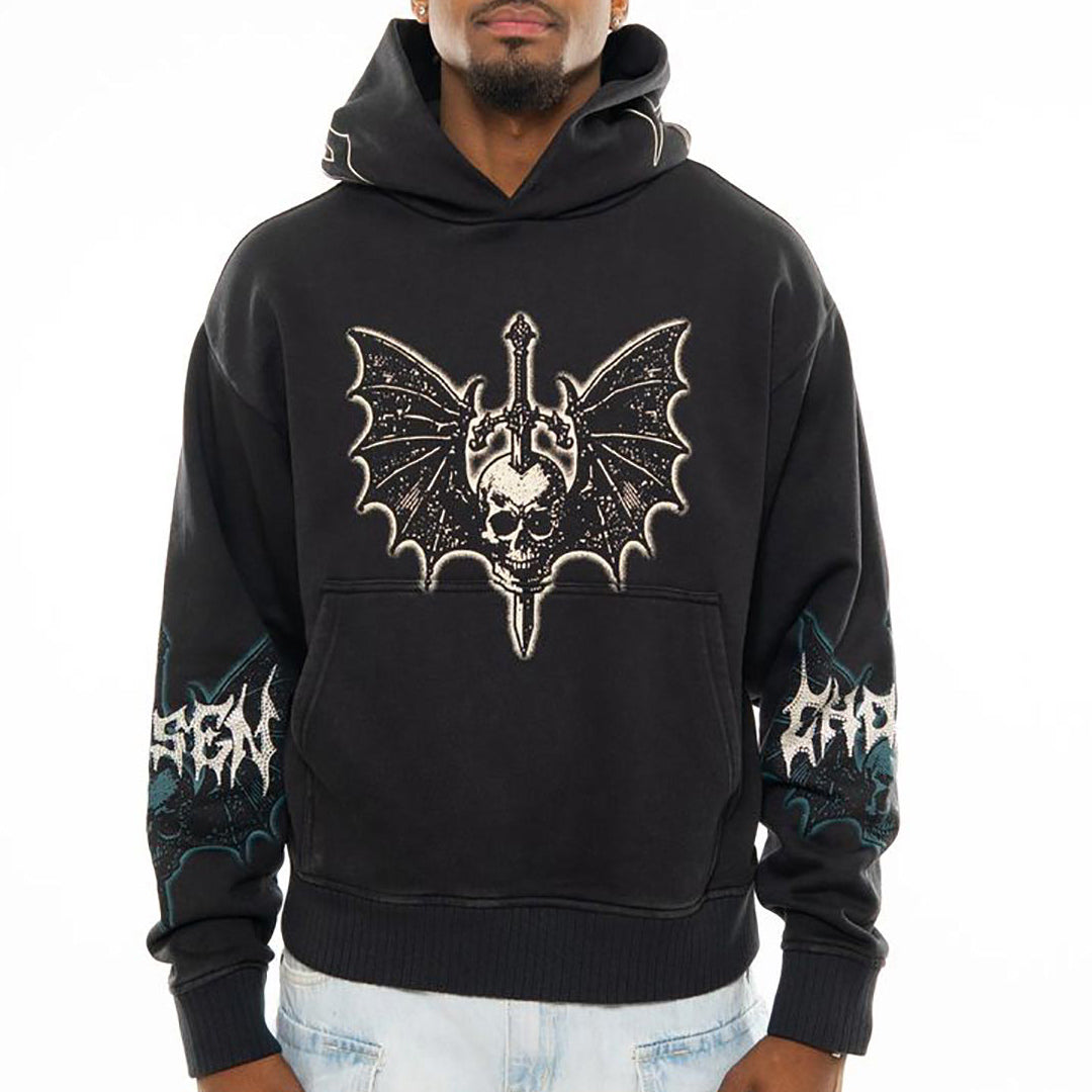 Sword in skull oversized pull-over hoodie