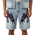 Dragon crest denim shorts