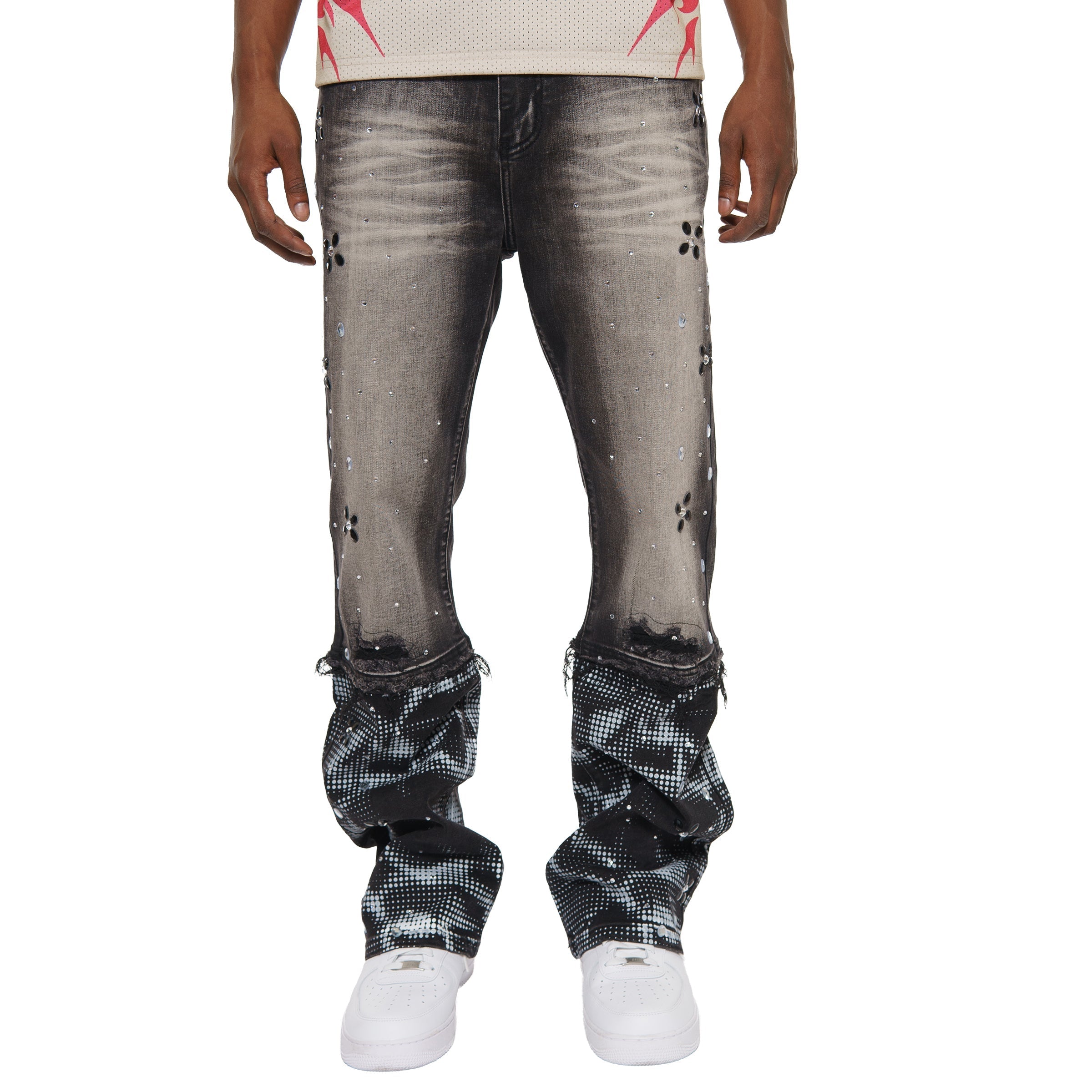 Rhinestone embellished denim pant