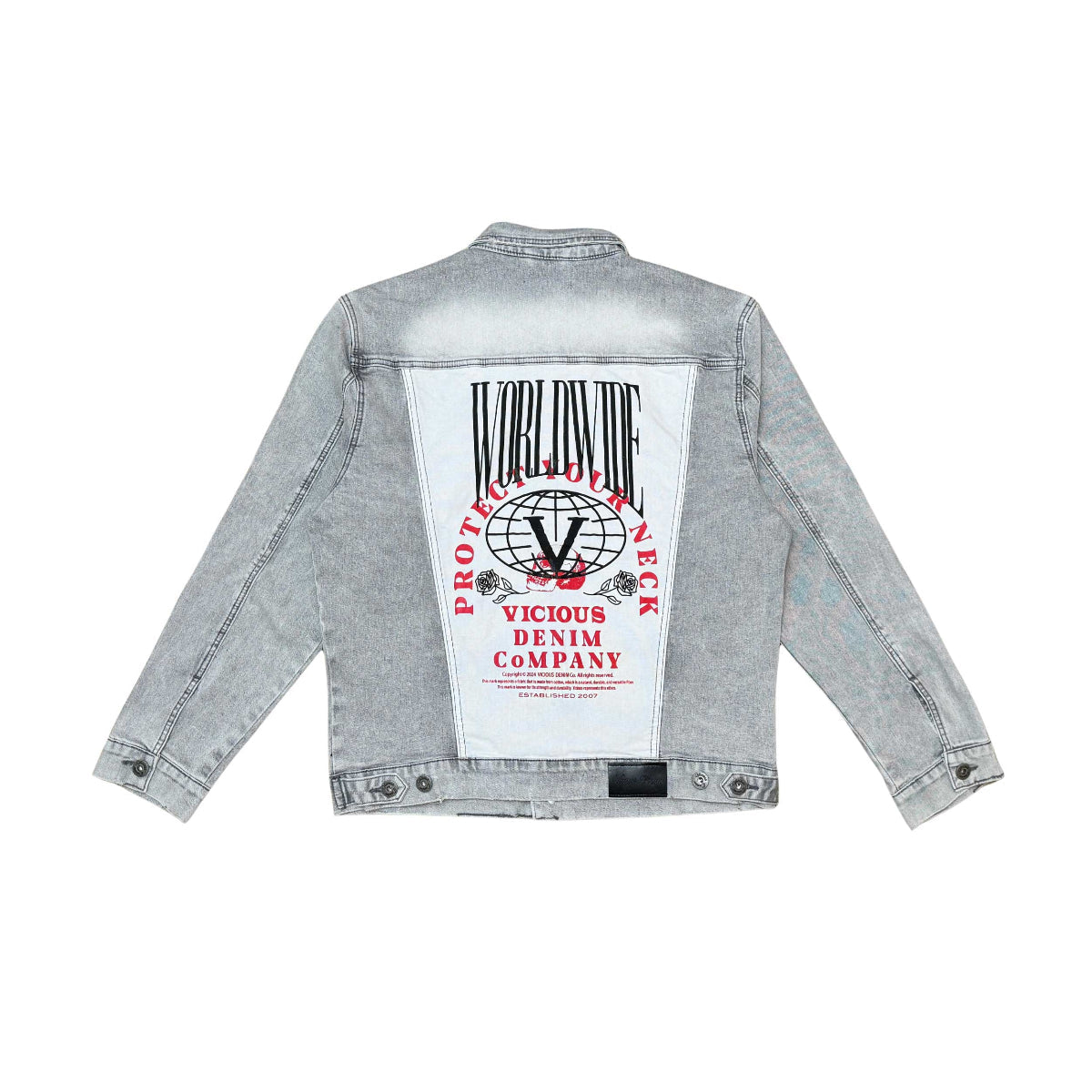 Denim jacket w/ suede cut & sew and pearl + gem stone details