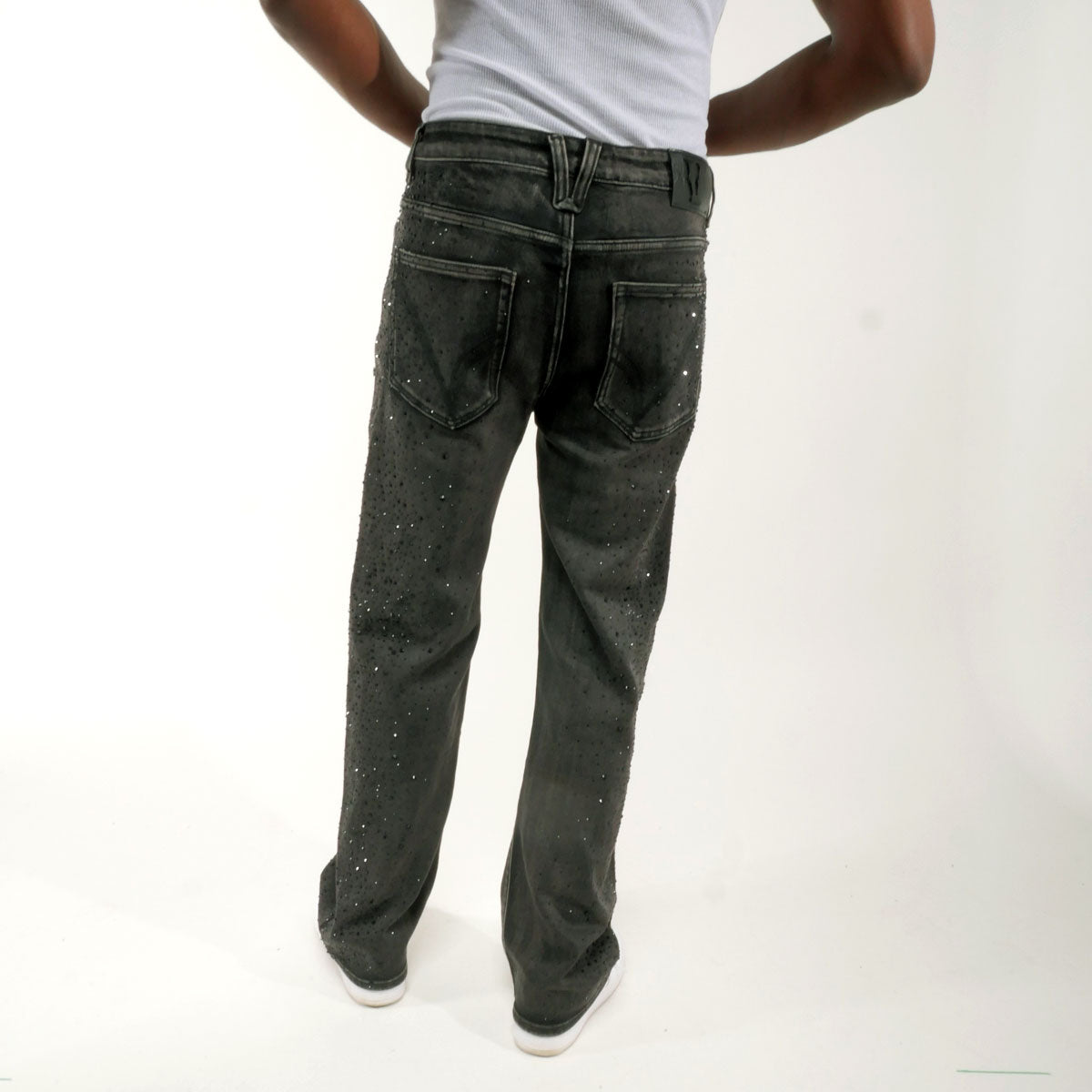 Embellished rhinestone denim pant