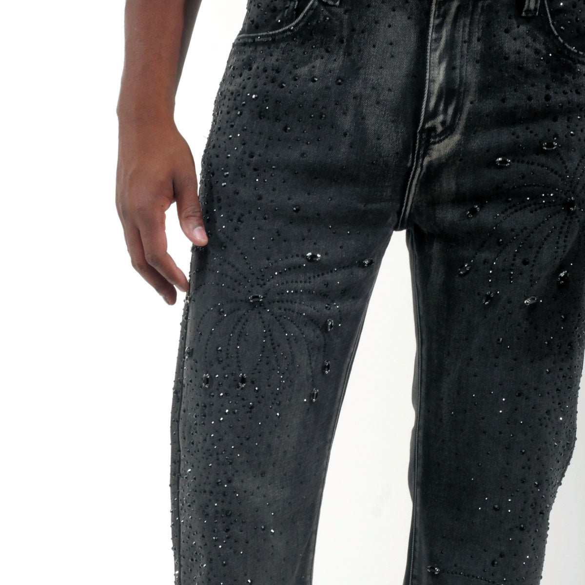 Embellished rhinestone denim pant