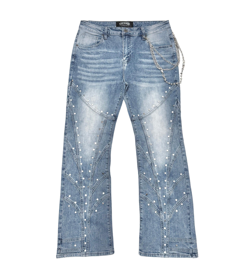 Embellished studded premium rhinestone denim pant